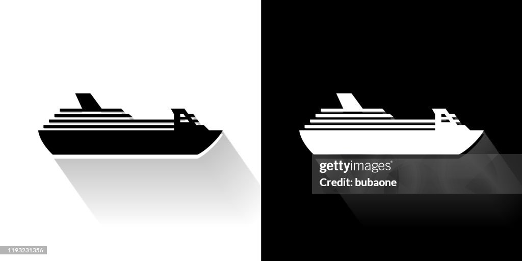 Crucero icono blanco y negro con sombra larga