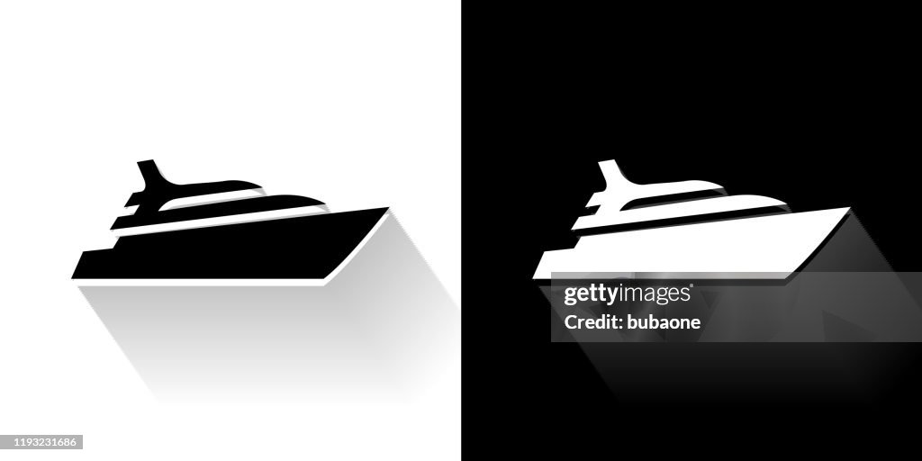Crucero icono blanco y negro con sombra larga