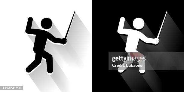 fencing black and white icon with long shadow - multiple arms stock illustrations