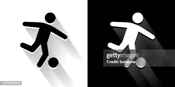 soccer black and white icon with long shadow - mix and match icon stock illustrations