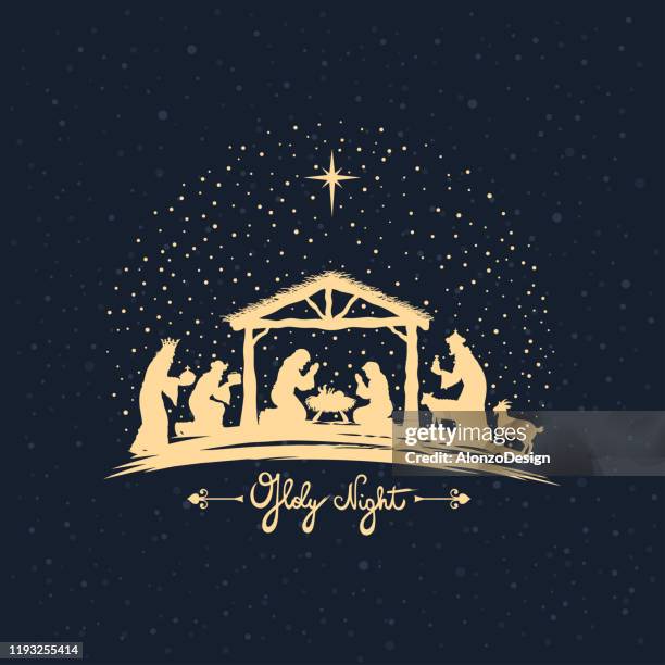 ilustraciones, imágenes clip art, dibujos animados e iconos de stock de noche de navidad. nacimiento de jesús - nacimiento de jesus