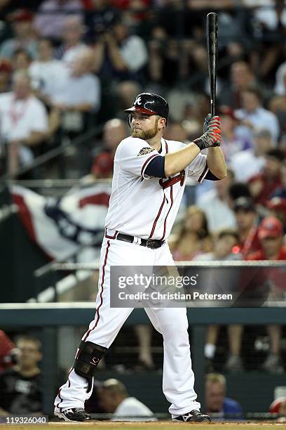 National League All-Star Brian McCann of the Atlanta Braves at bat during the 82nd MLB All-Star Game at Chase Field on July 12, 2011 in Phoenix,...