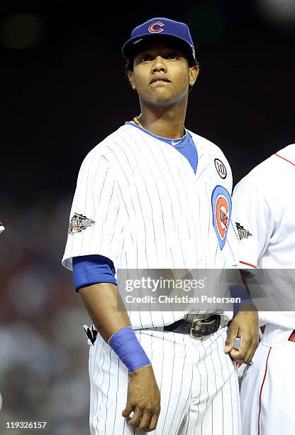 National League All-Star Starlin Castro of the Chicago Cubs looks on before the start of the 82nd MLB All-Star Game at Chase Field on July 12, 2011...