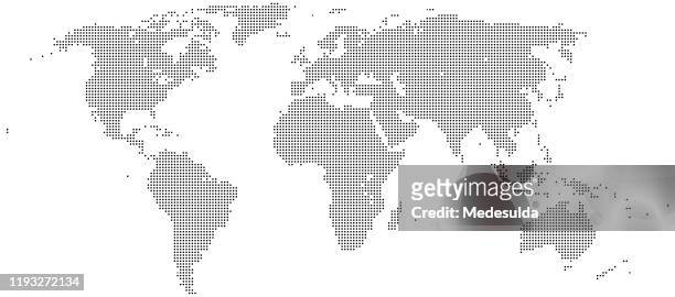 weltkarte halbton - world map stock-grafiken, -clipart, -cartoons und -symbole