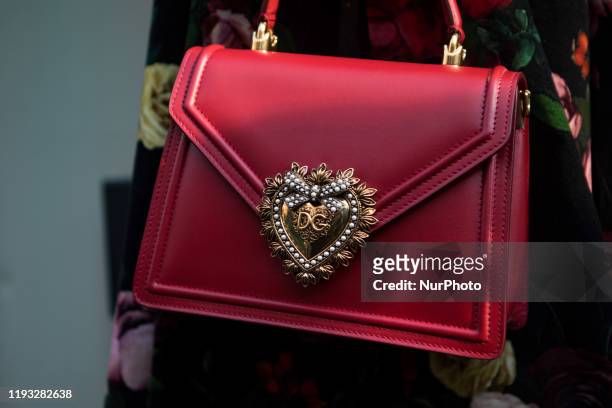 Guest arrives at Dolce e Gabbana fashion show during the Milan Fashion Week 2020 in Milan, Italy, on January 11 2020