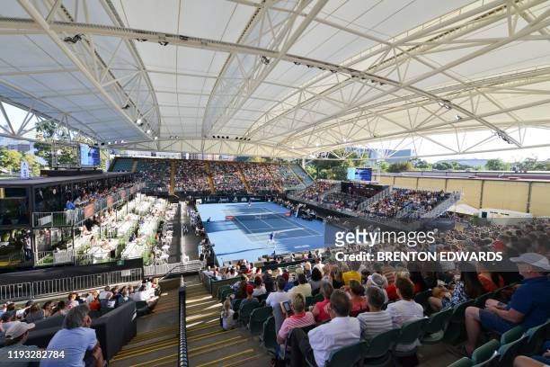 General view shows the Memorial Drive Tennis Club centre court on day one of the ATP Cup Adelaide International tennis tournament in Adelaide on...