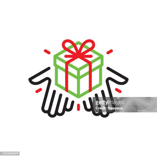 illustrazioni stock, clip art, cartoni animati e icone di tendenza di mani che danno una confezione regalo - dare