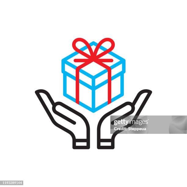 hands holding a gift box - holding gift card stock illustrations
