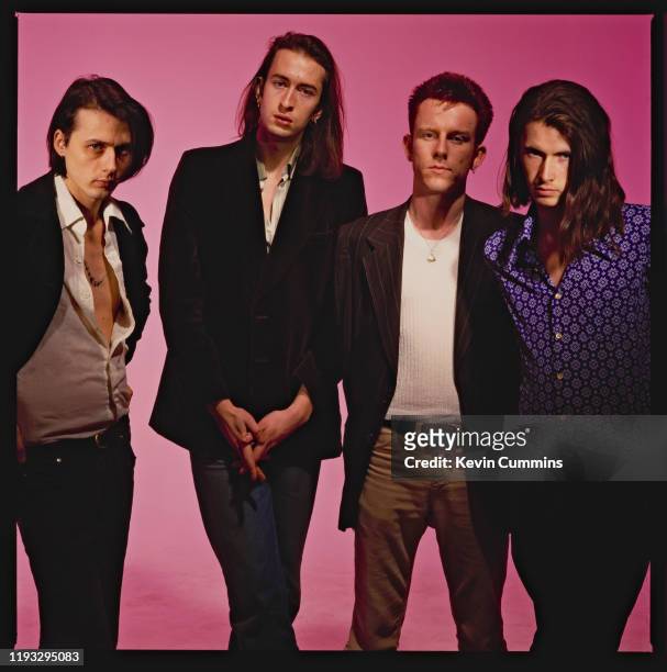 Group portrait of British band Suede, UK, October 1992; they are singer Brett Anderson, bassist Mat Osman drummer Simon Gilbert, and guitarist...