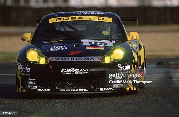 Gabrio Rosa, Fabio Babini and Luca Drudi drive the Team Seikel Motorsport/Porsche car during the Le Mans 24 Hour Race at Circuit de la Sarthe in Le...