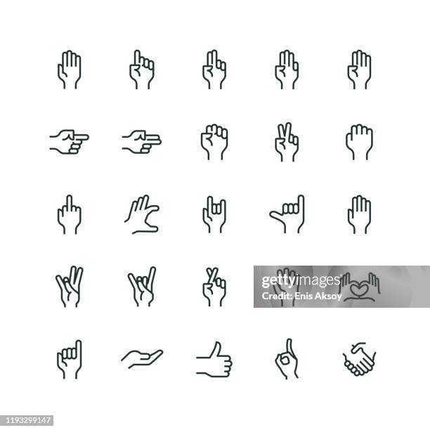 ilustraciones, imágenes clip art, dibujos animados e iconos de stock de conjunto de iconodeos de gestos de la mano - gesto de mano