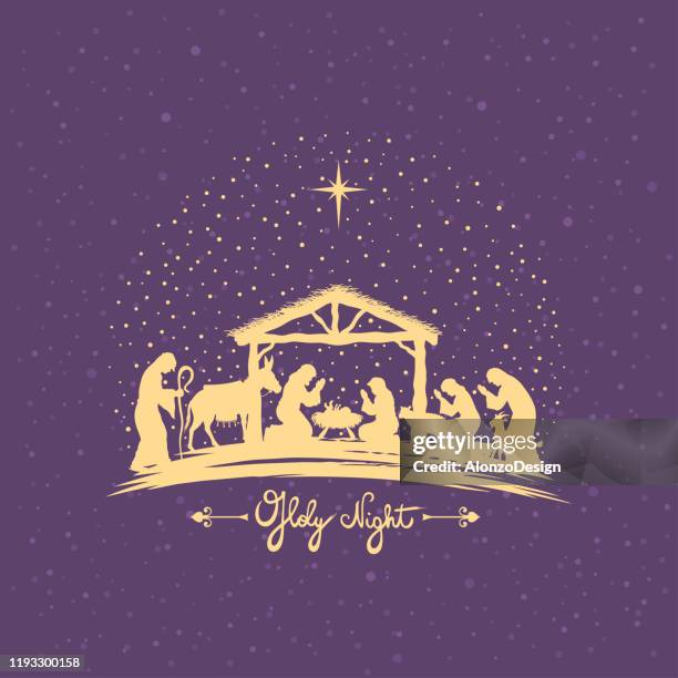 birth of christ. nativity scene. - nativity scene silhouette stock illustrations