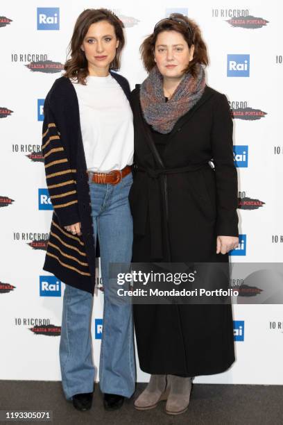 Italian actress Giovanna Mezzogiorno and Nicole Fornaro during the photocall of presentation of the film Io ricordo Piazza Fontana broadcast on...