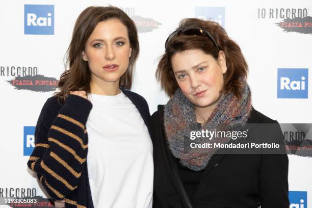 Italian actress Giovanna Mezzogiorno and Nicole Fornaro during the photocall of presentation of the film Io ricordo Piazza Fontana broadcast on...