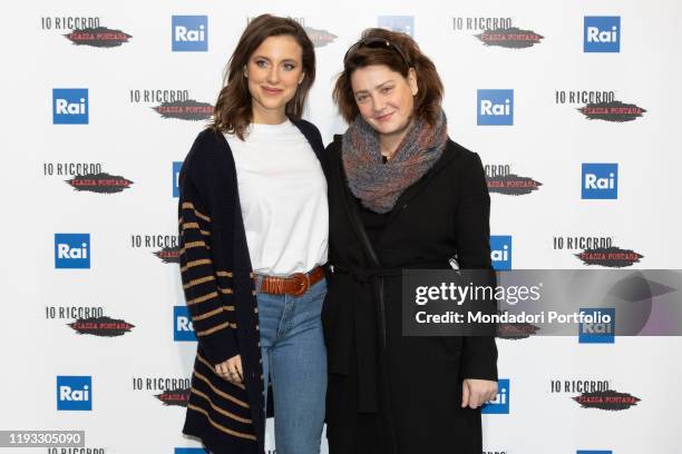 Italian actress Giovanna Mezzogiorno and Nicole Fornaro during the photocall of presentation of the film Io ricordo Piazza Fontana broadcast on...