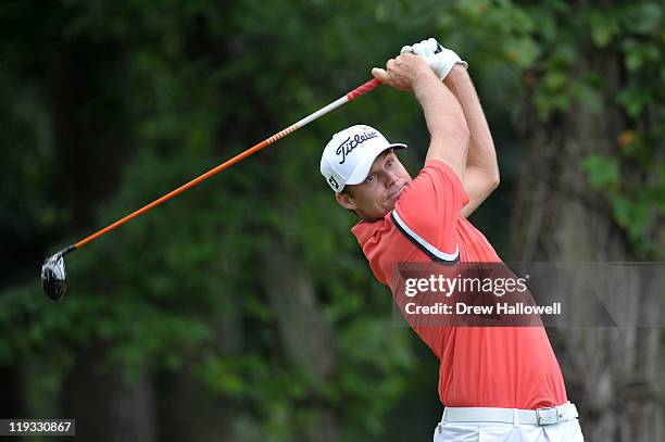 Nick Watney hits a shot during the final round of the AT&T National at Aronimink Golf Club on July 3, 2011 in Newtown Square, Pennsylvania.