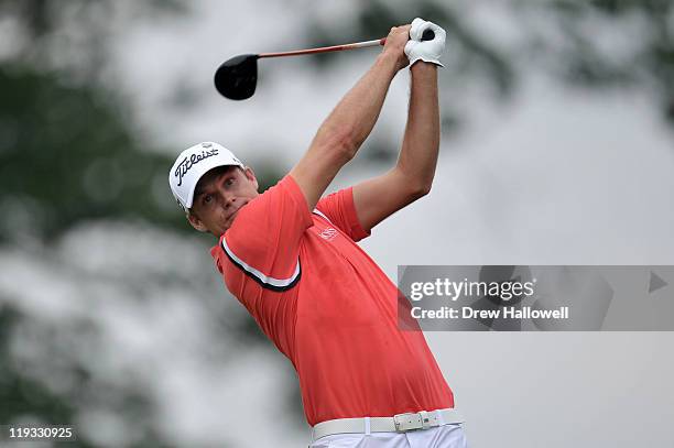 Nick Watney hits a shot during the final round of the AT&T National at Aronimink Golf Club on July 3, 2011 in Newtown Square, Pennsylvania.