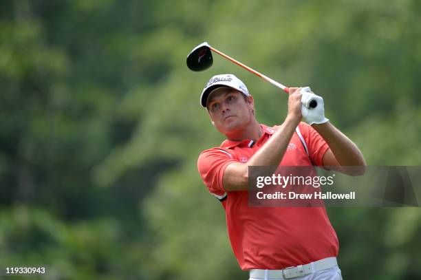 Nick Watney hits a shot during the final round of the AT&T National at Aronimink Golf Club on July 3, 2011 in Newtown Square, Pennsylvania.