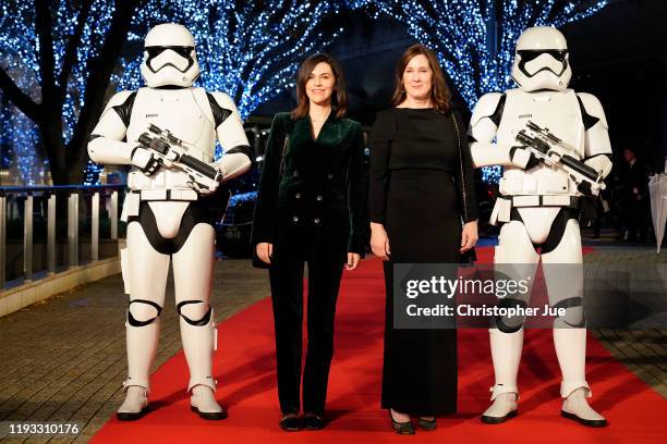 Lucasfilm president and producer Kathleen Kennedy and producer Michelle Rejwan with Stormtroopers attend the special fan event for 'Star Wars: The...