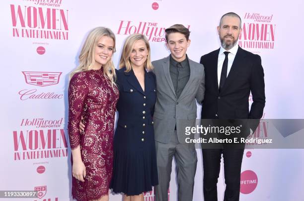 Actor Ava Phillippe, honoree Reese Witherspoon, Deacon Reese Phillippe, and talent agent at CAA Jim Toth attend The Hollywood Reporter's Power 100...