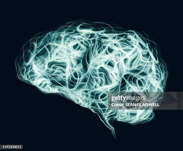 light waves in shape of human brain - telepathy 個照片及圖片檔