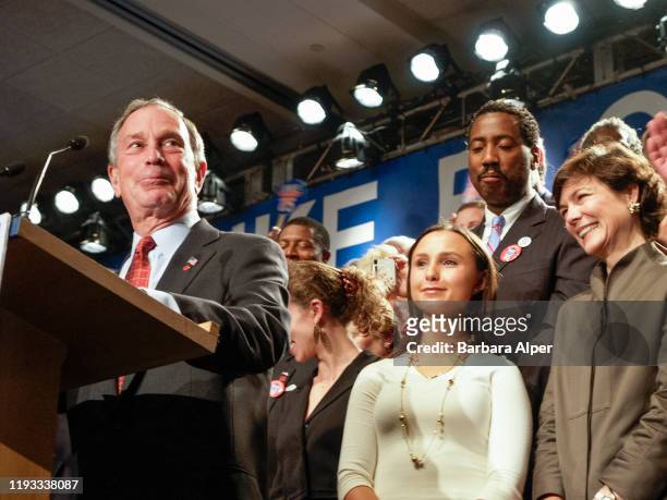 American politician New York City Mayor Michael Bloomberg speaks to supporters during an election night party at the Sheraton New York hotel, New...