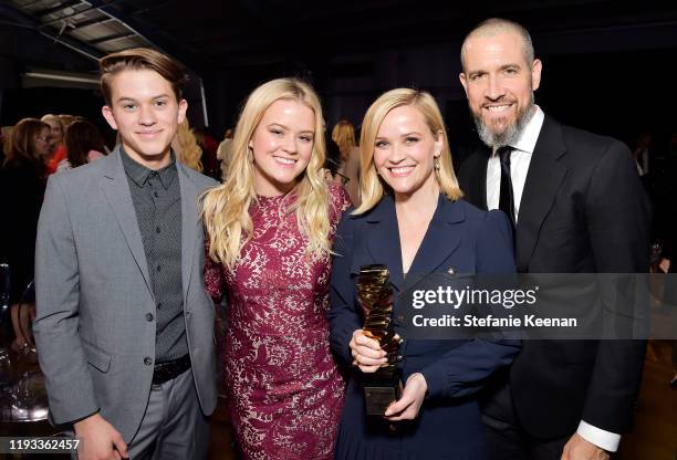 Deacon Reese Phillippe, Ava Elizabeth Phillippe, Sherry Lansing Leadership Award honoree Reese Witherspoon, and Jim Toth attend The Hollywood...