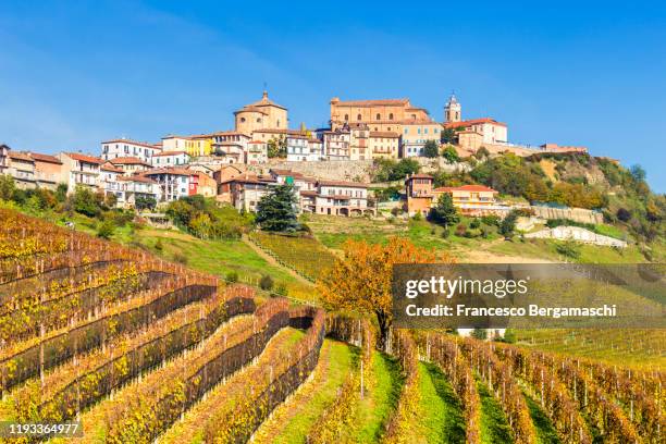 village of la morra with vineyards in the foreground. - alba bildbanksfoton och bilder