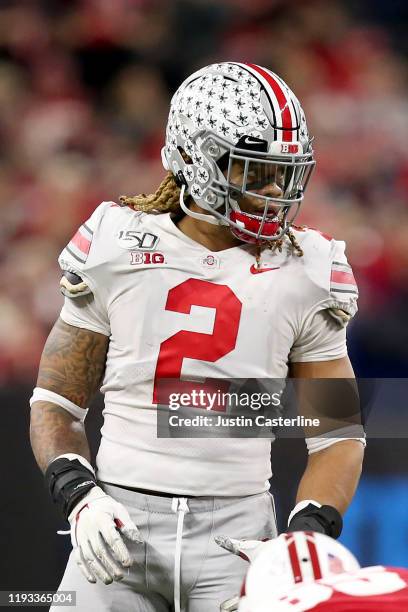 Chase Young of the Ohio State Buckeyes in action in the Big Ten Championship game against the Wisconsin Badgers at Lucas Oil Stadium on December 07,...