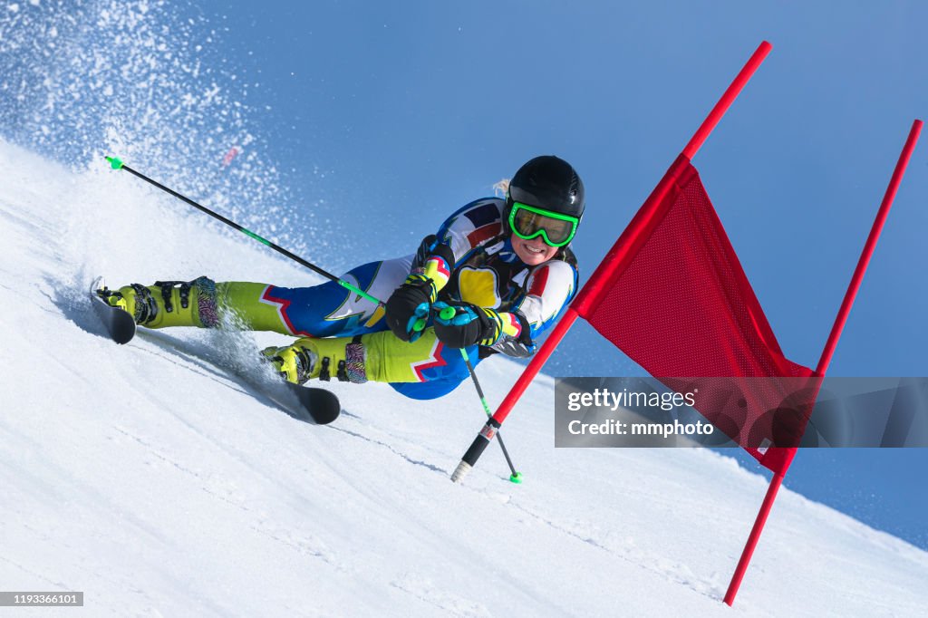 Professional Female Alpine Skier at Giant Slalom Race