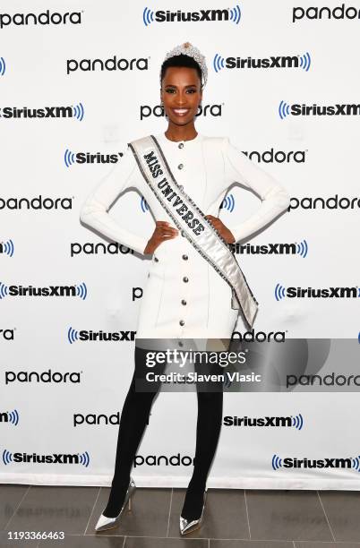 Miss Universe 2019 Zozibini Tunzi visits SiriusXM Studios on December 11, 2019 in New York City.