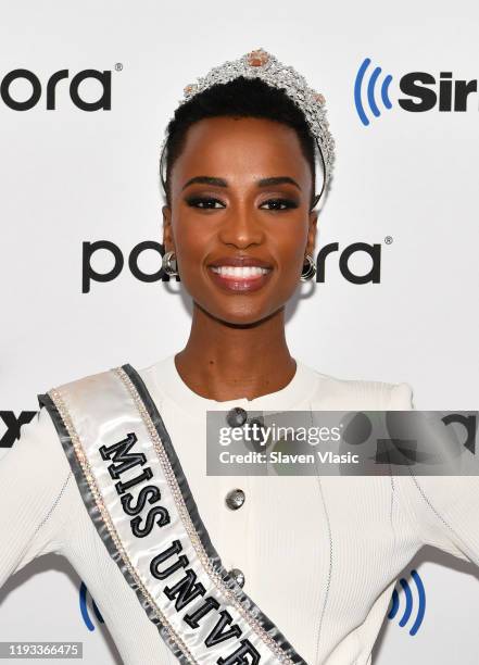 Miss Universe 2019 Zozibini Tunzi visits SiriusXM Studios on December 11, 2019 in New York City.