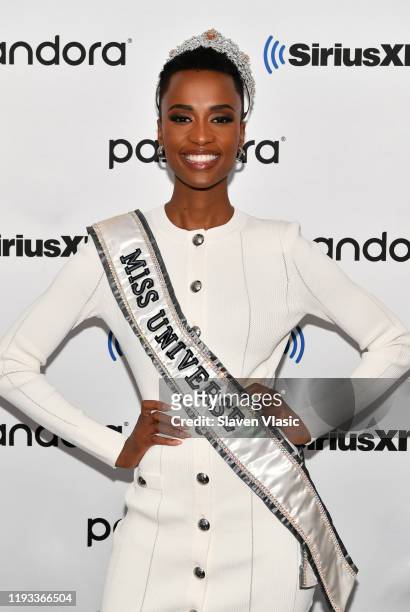 Miss Universe 2019 Zozibini Tunzi visits SiriusXM Studios on December 11, 2019 in New York City.