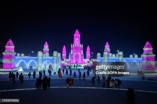 Tourists visit Ice and Snow World part during the 36th Harbin Ice and Snow Festival in Harbin, Heilongjiang province. Harbin International Ice and...