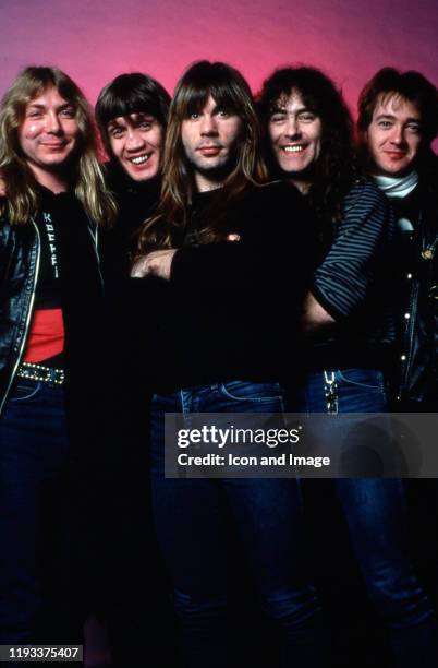 English songwriter and guitarist Dave Murray, English songwriter, musician and lead singer Bruce Dickenson, English drummer Nicko McBrain, English...