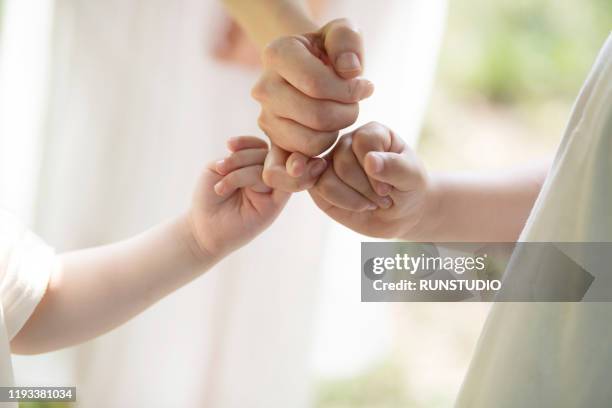 family pinky swearing outdoors - little finger stock pictures, royalty-free photos & images