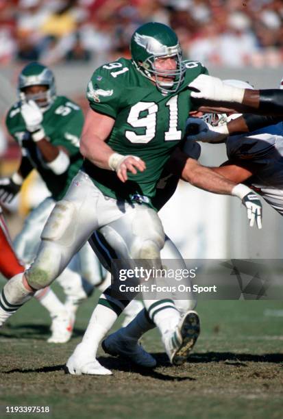 Andy Harmon of the Philadelphia Eagles in action against the Phoenix Cardinals during an NFL football game November 7, 1993 at Sun Devil Stadium in...