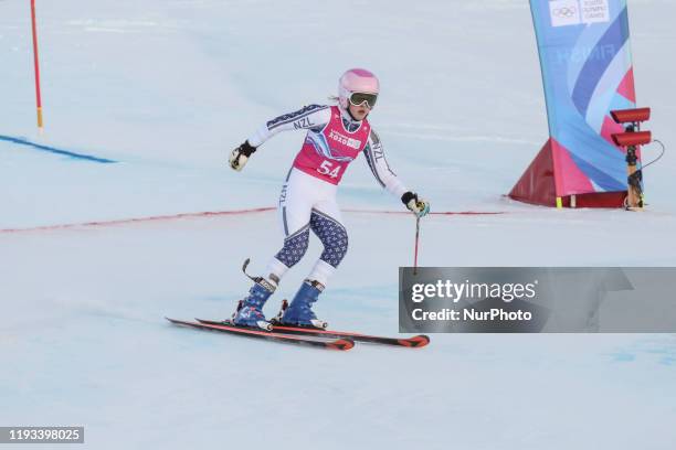 Katie CRAWFORD from New Zealand competes in Woman's Giant Slalom during Winter Youth Olympic Games Lausanne 2020 in Les Diablerets, Switzerland on...