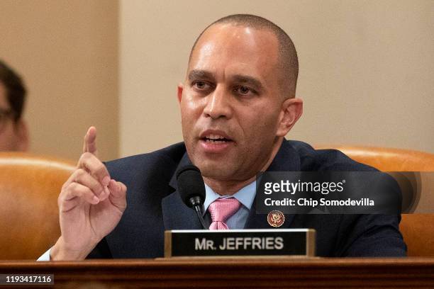 House Judiciary Committee member Rep. Hakeem Jeffries delivers an opening statement during a committee markup hearing with Rep. Jamie Raskiin on the...