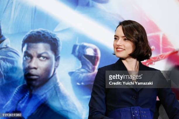 Daisy Ridley attends the press conference for 'Star Wars: The Rise of Skywalker' at Toho Cinemas Roppongi on December 12, 2019 in Tokyo, Japan.