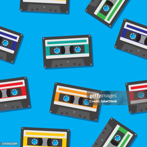 cassettes pattern flat - ghettoblaster stock illustrations