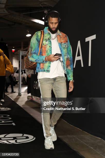 Allen Crabbe of the Atlanta Hawks arrives to the game against the Brooklyn Nets on January 12, 2020 at Barclays Center in Brooklyn, New York. NOTE TO...