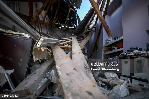 Rubble sits inside a destroyed building in Guanica, Puerto Rico, on Sunday, Jan. 12, 2020. Puerto Rico was hit by a series of earthquakes over the...