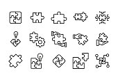 Stroke line icons set of solution.