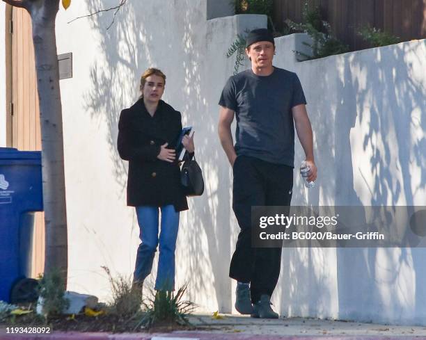 Emma Roberts and Garrett Hedlund are seen on January 12, 2020 in Los Angeles, California.