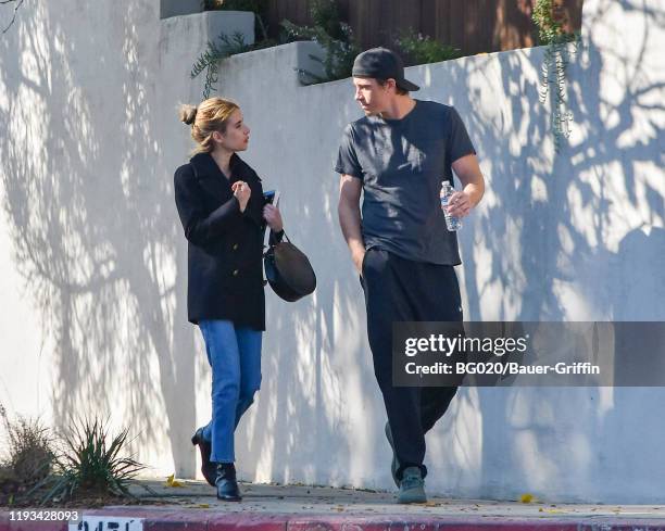 Emma Roberts and Garrett Hedlund are seen on January 12, 2020 in Los Angeles, California.