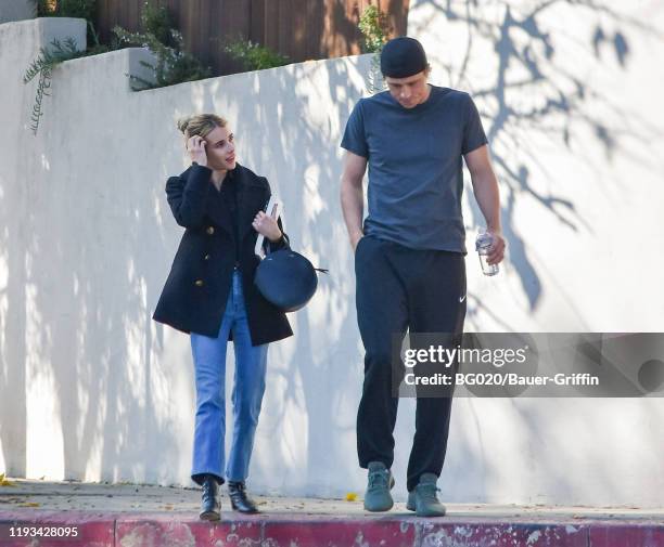 Emma Roberts and Garrett Hedlund are seen on January 12, 2020 in Los Angeles, California.