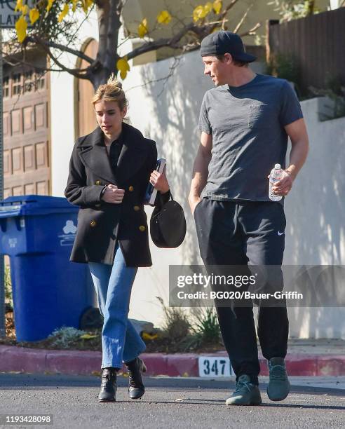 Emma Roberts and Garrett Hedlund are seen on January 12, 2020 in Los Angeles, California.