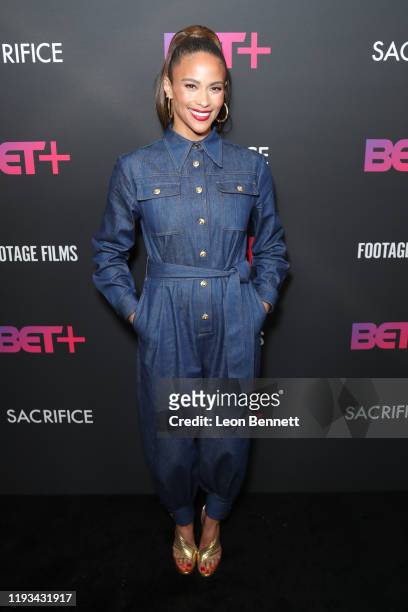 Paula Patton attends BET+ and Footage Film's "Sacrifice" premiere event at Landmark Theatre on December 11, 2019 in Los Angeles, California.