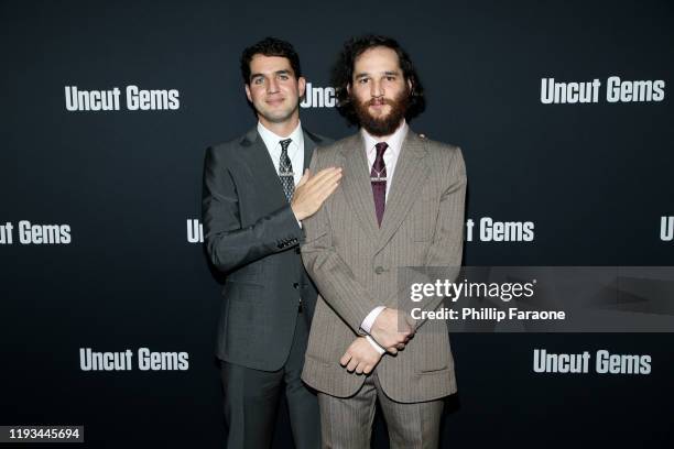 Benny Safdie and Josh Safdie attend the premiere of A24's "Uncut Gems" at The Dome at Arclight Hollywood on December 11, 2019 in Hollywood,...